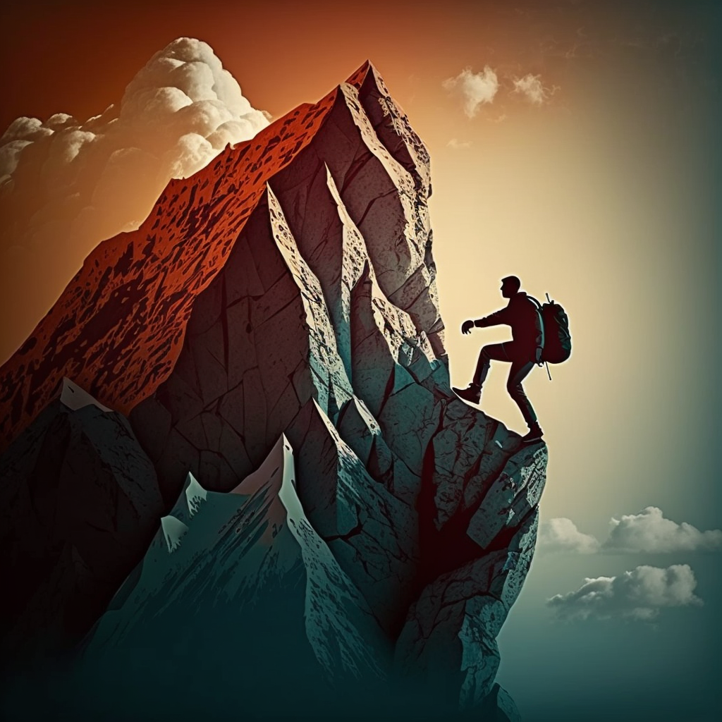 Un homme gravissant une montagne, ce qui illustre la très bien l'importance de l'initiative comme compétence clé.