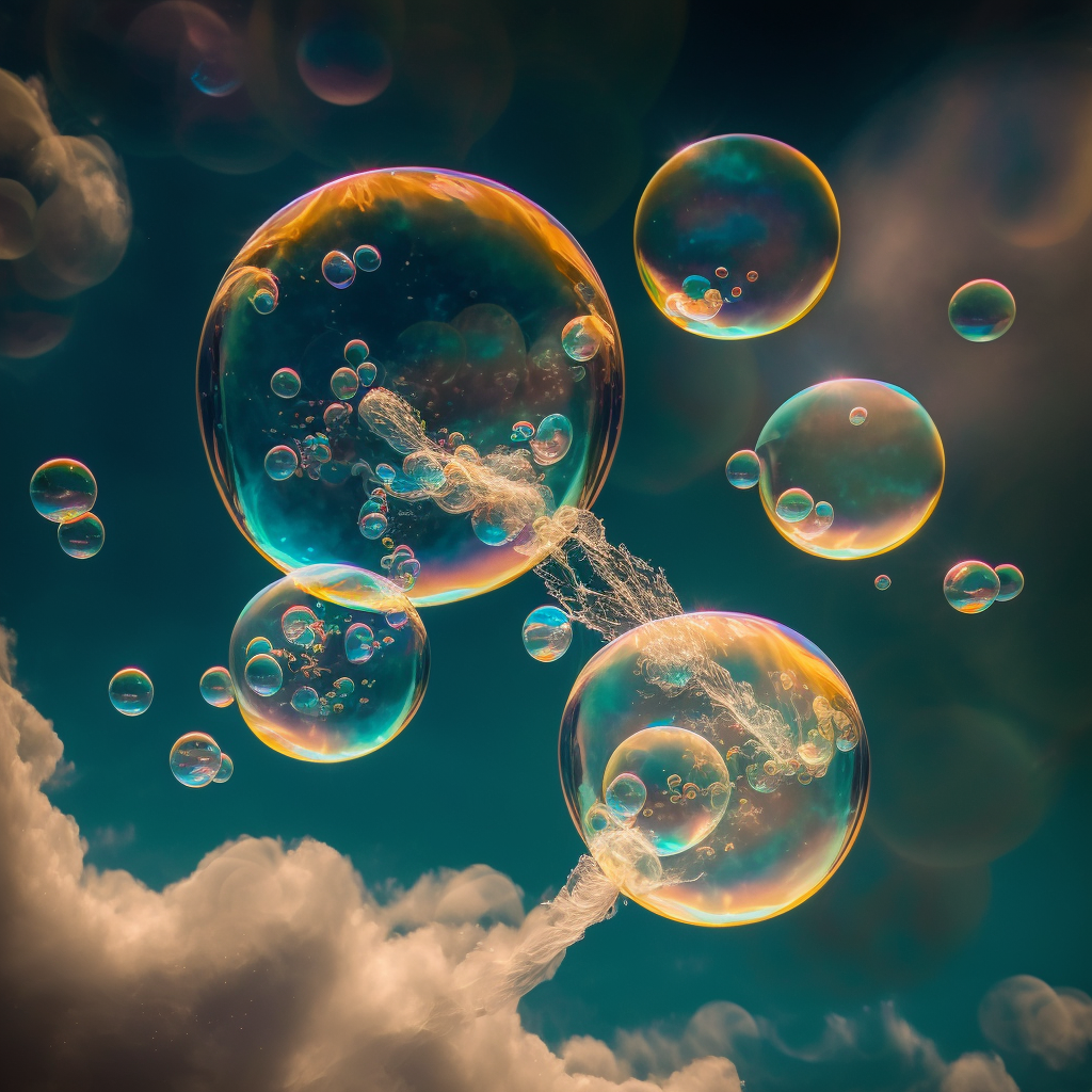 Des bulles de savon flottant dans l'air librement, symbolisant le lâcher-prise  et le détachement envers les problèmes et les contraintes